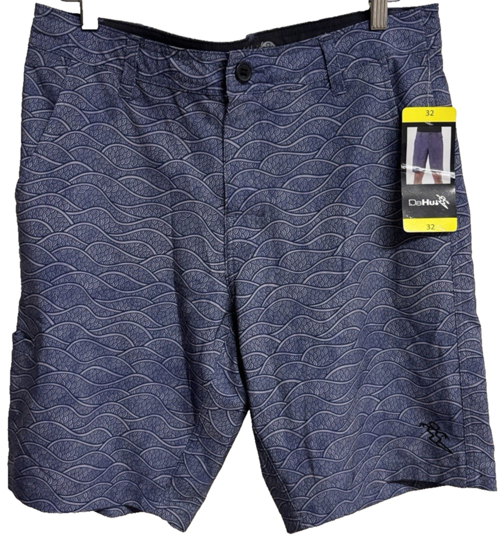 Da Hui Shirts Men 32 Boards Shorts Blue Gray Stretch Slash Pockets Casual New